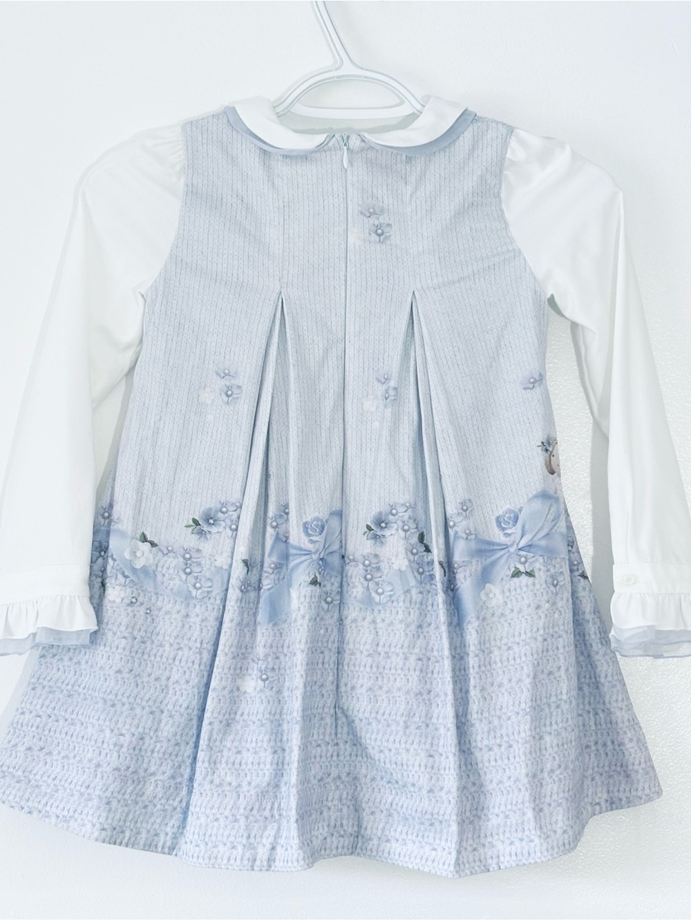 Lapin House Greece Luxury Ice Blue Silk-Blend Tiered Ruffle Dress 7Y Designer - Picture 7 of 8